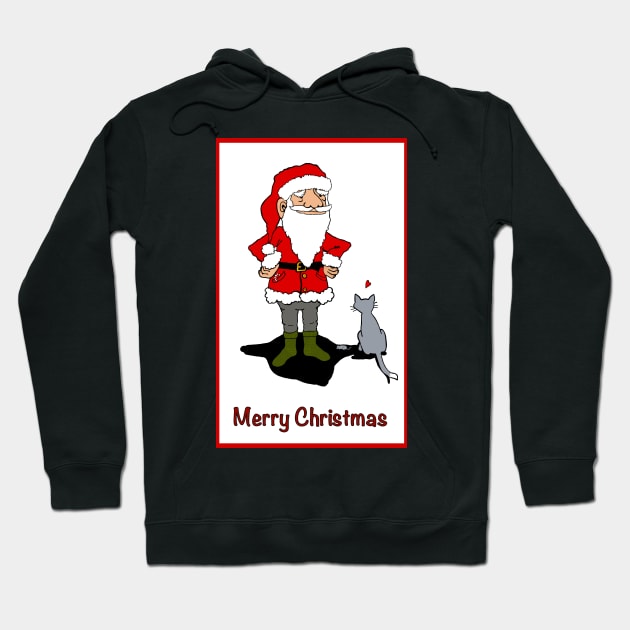 Santa and his cat. Merry Christmas! Santa is getting a present. Christmas Greetings. Hoodie by marina63